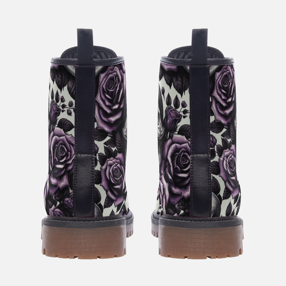Casual Leather Lightweight boots with Skulls and Roses Violet