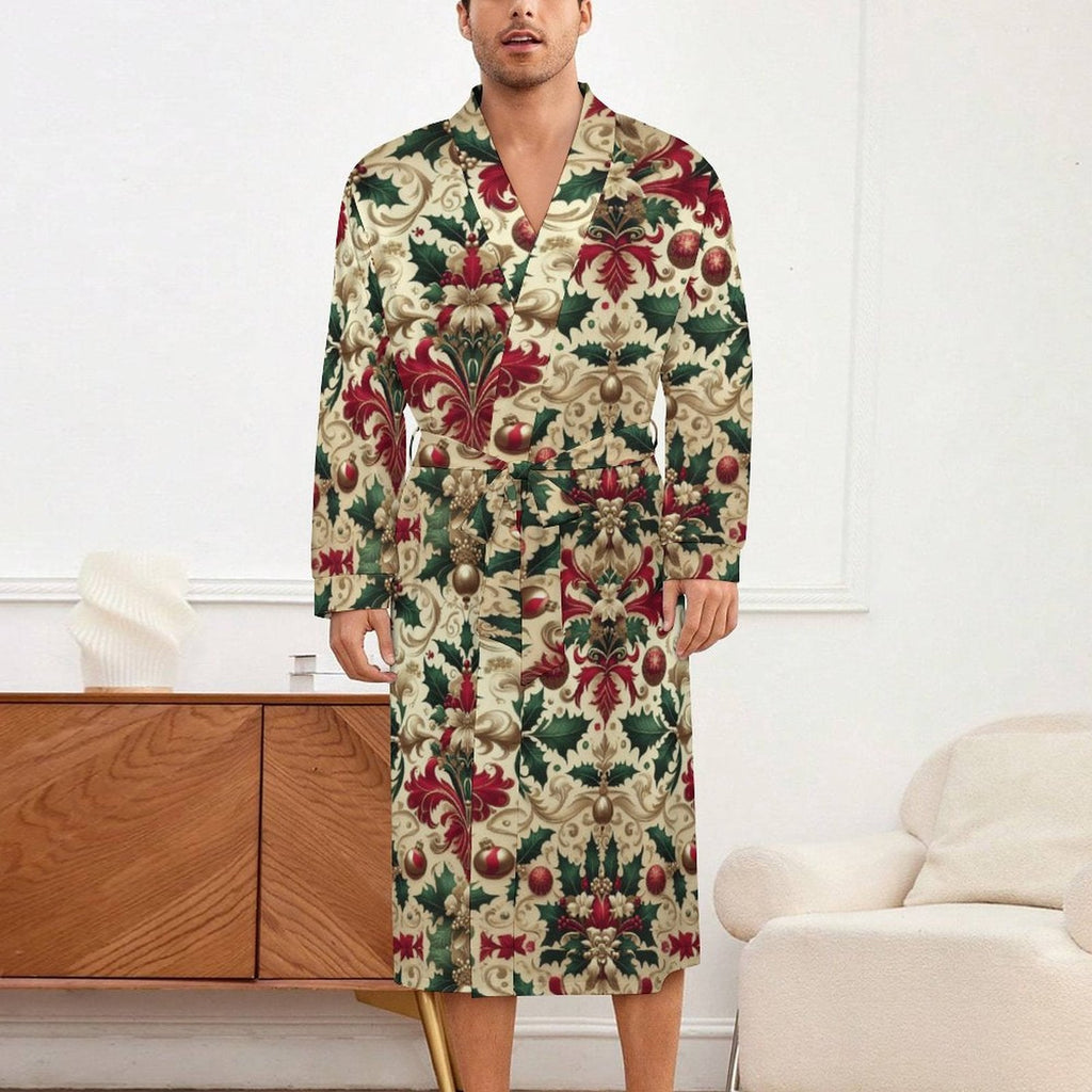 Christmas Damask Pattern Adult Robe – Milk Fiber, All-Over Printing by SALE-Personal Design