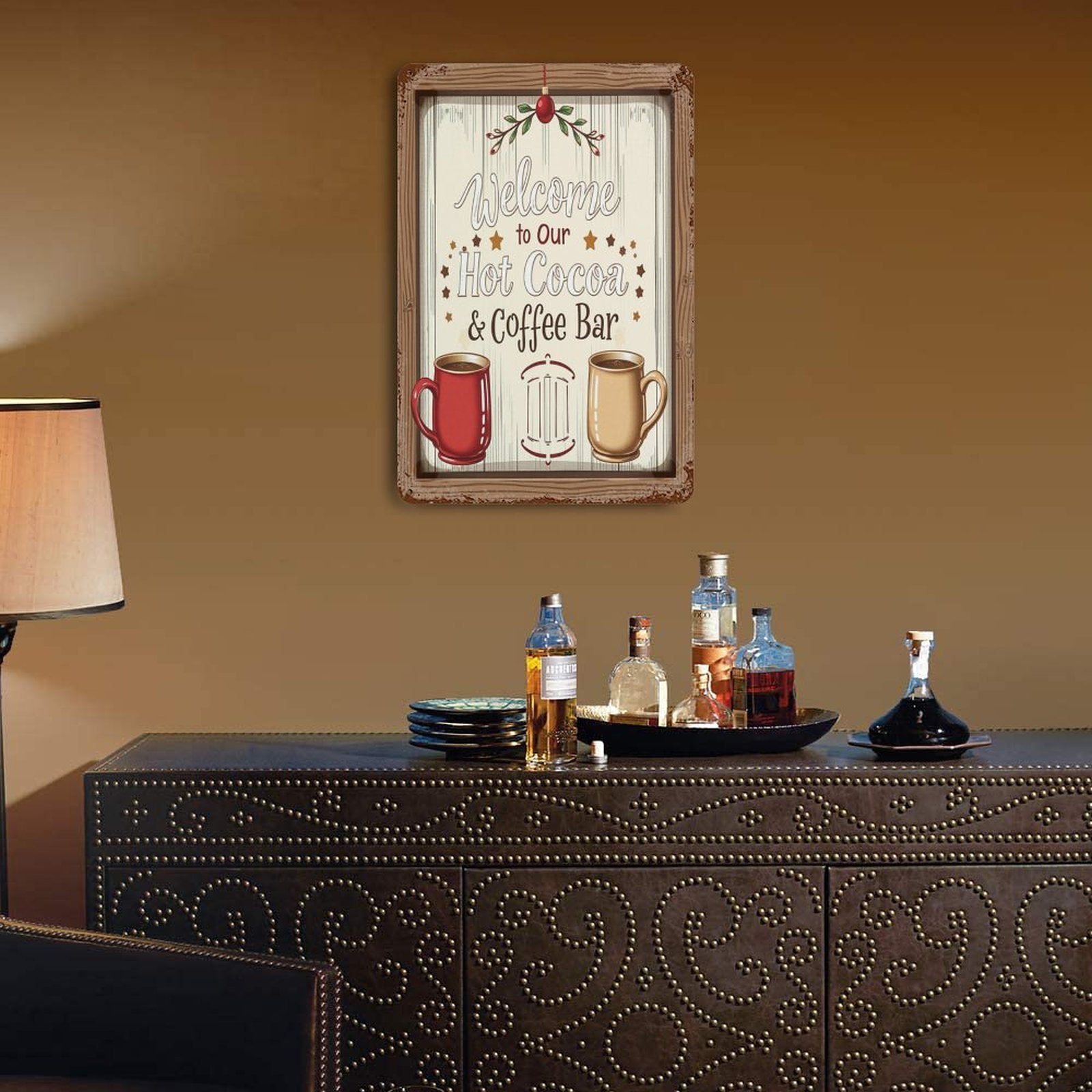 Rusted Vintage Metal Wall Art Tin Sign-11.8"x7.9"/ 30x20cm Welcome to our Hot Cocoa & Coffee Bar