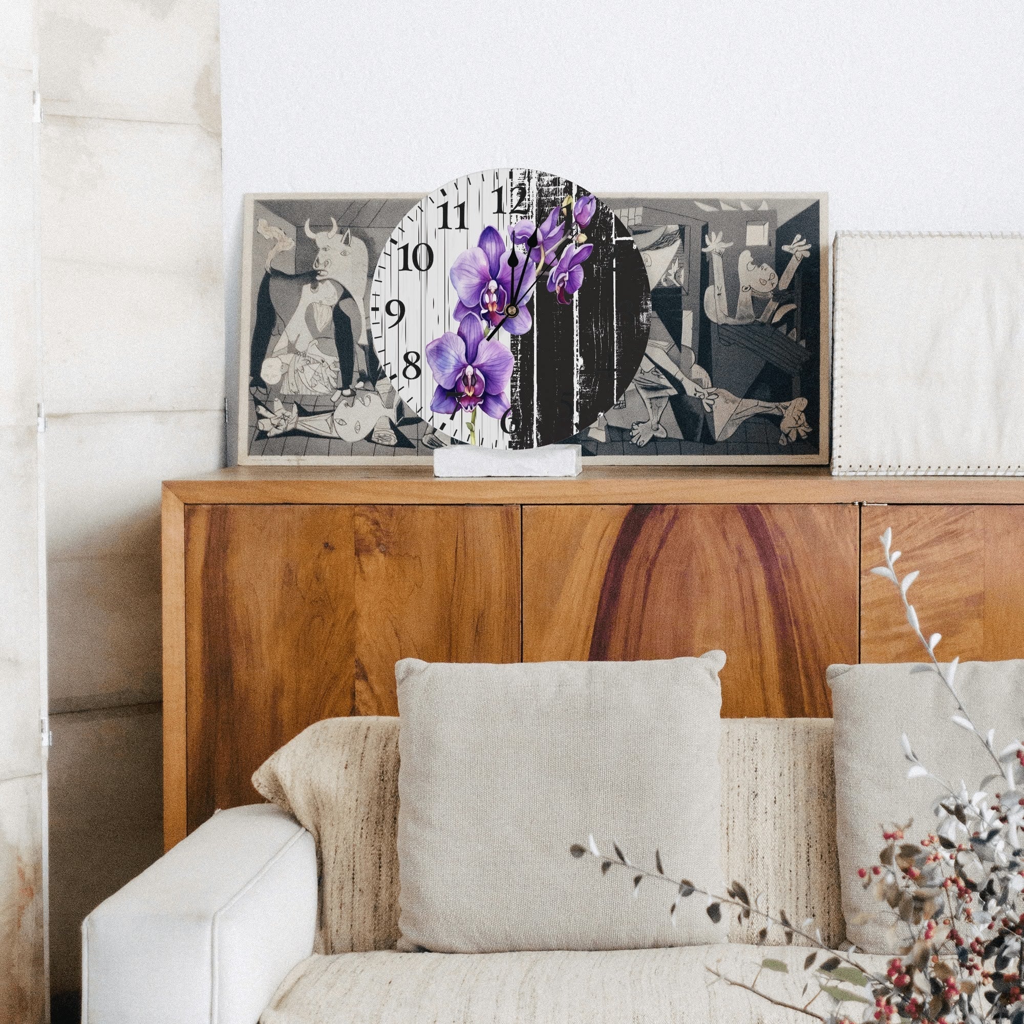 Frameless Round Wall Clock – Violet Orchidea Design for Kitchen, Bedroom & Living Room by popcustoms