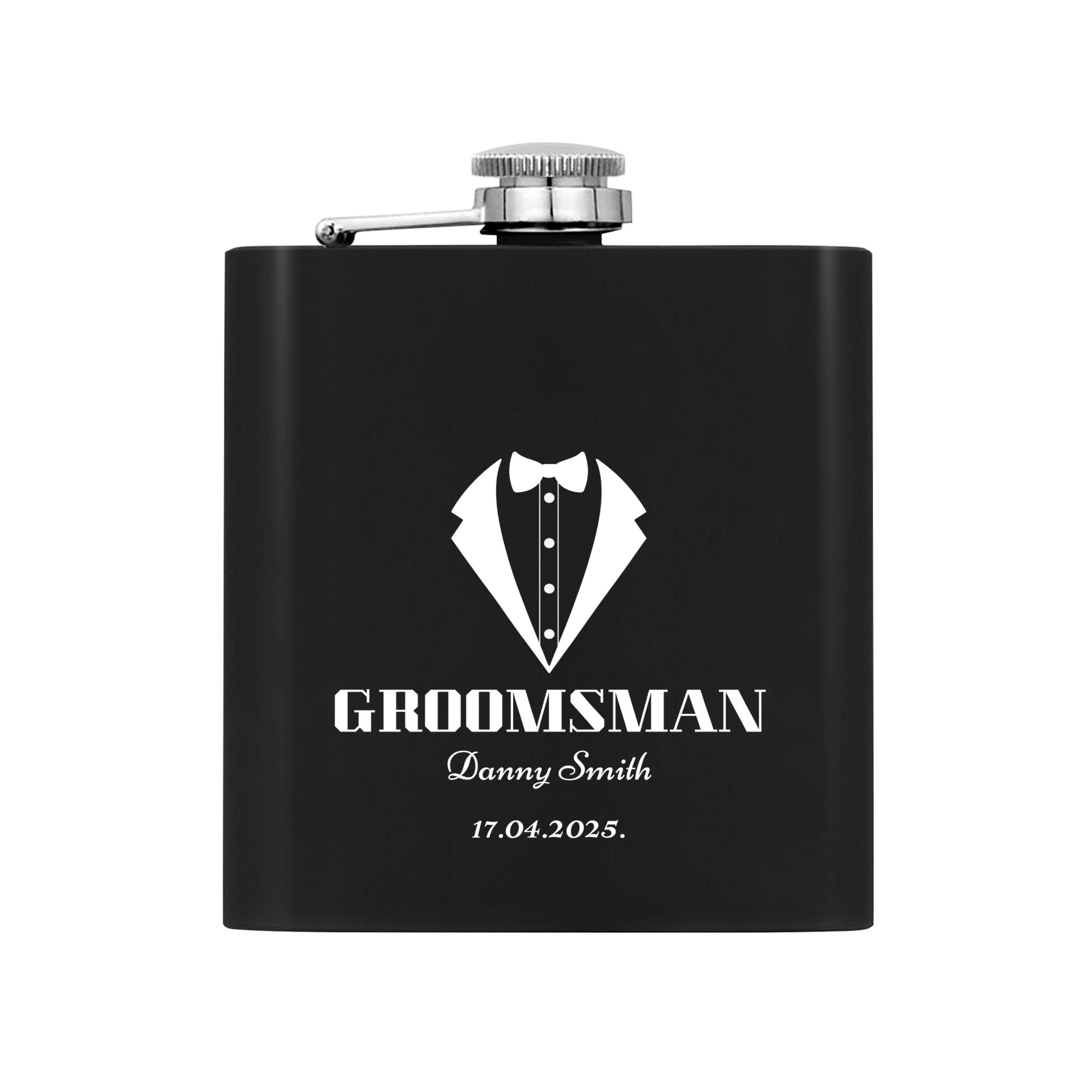 Personalized Groomsman Hip Flask Set – 7oz Black Stainless Steel with Gift Box & Custom Engraving by popcustoms