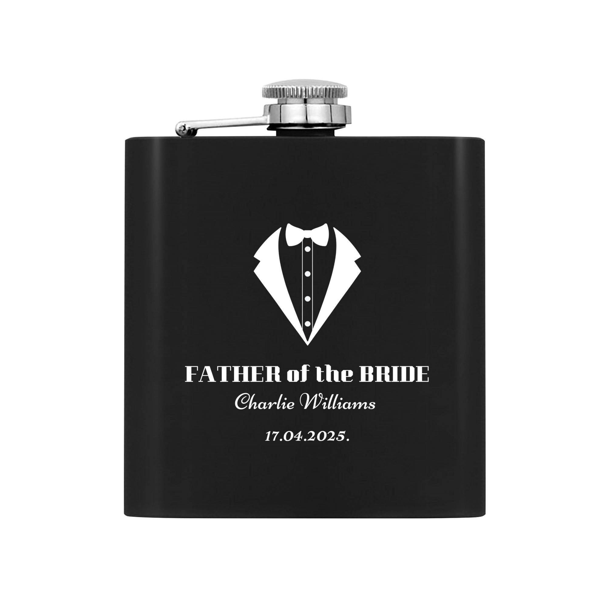Personalized Father of the Bride Hip Flask Set – 7oz Black Stainless Steel with Gift Box & Engraving by popcustoms