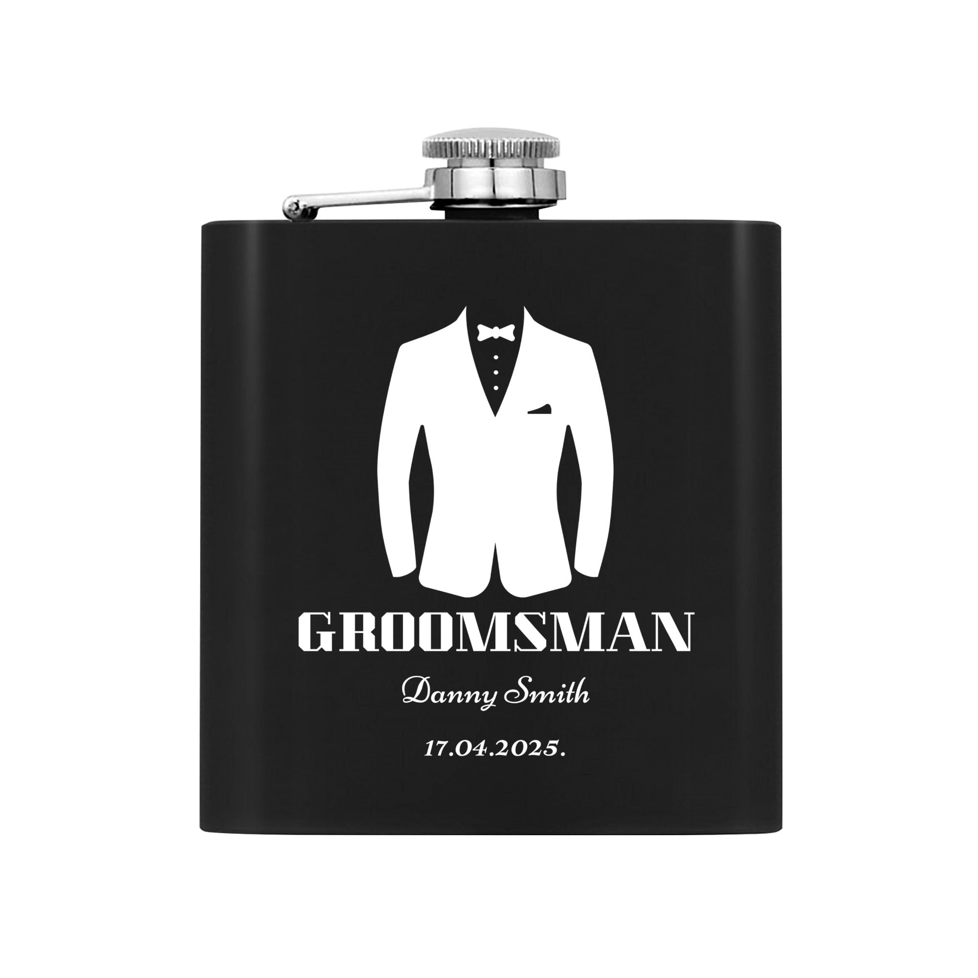 Personalized Groomsman Hip Flask Set – 7oz Black Stainless Steel with Gift Box & Custom Engraving by popcustoms