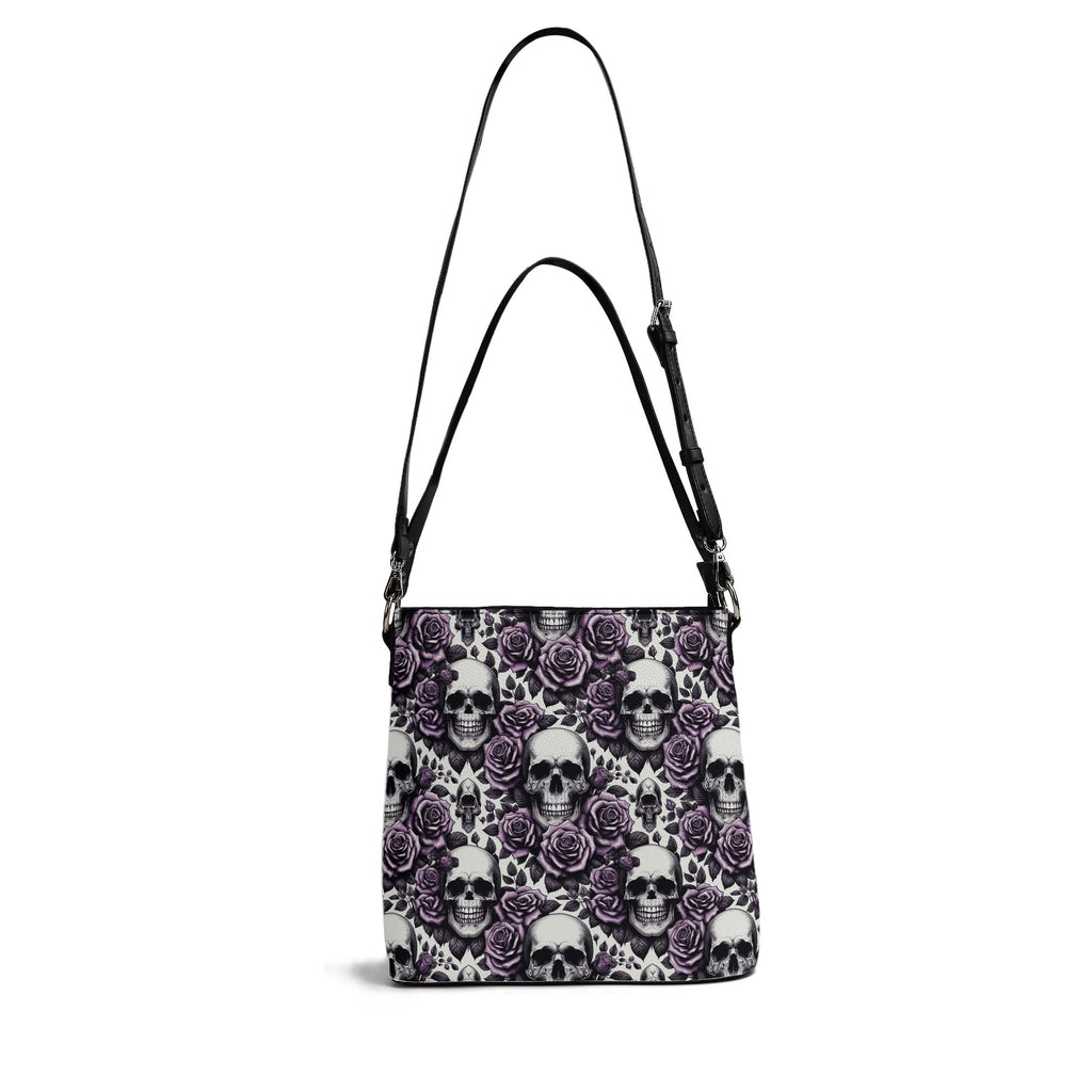 Womens PU Bucket Bag Shoulder Bag Skulls and Roses violet by popcustoms