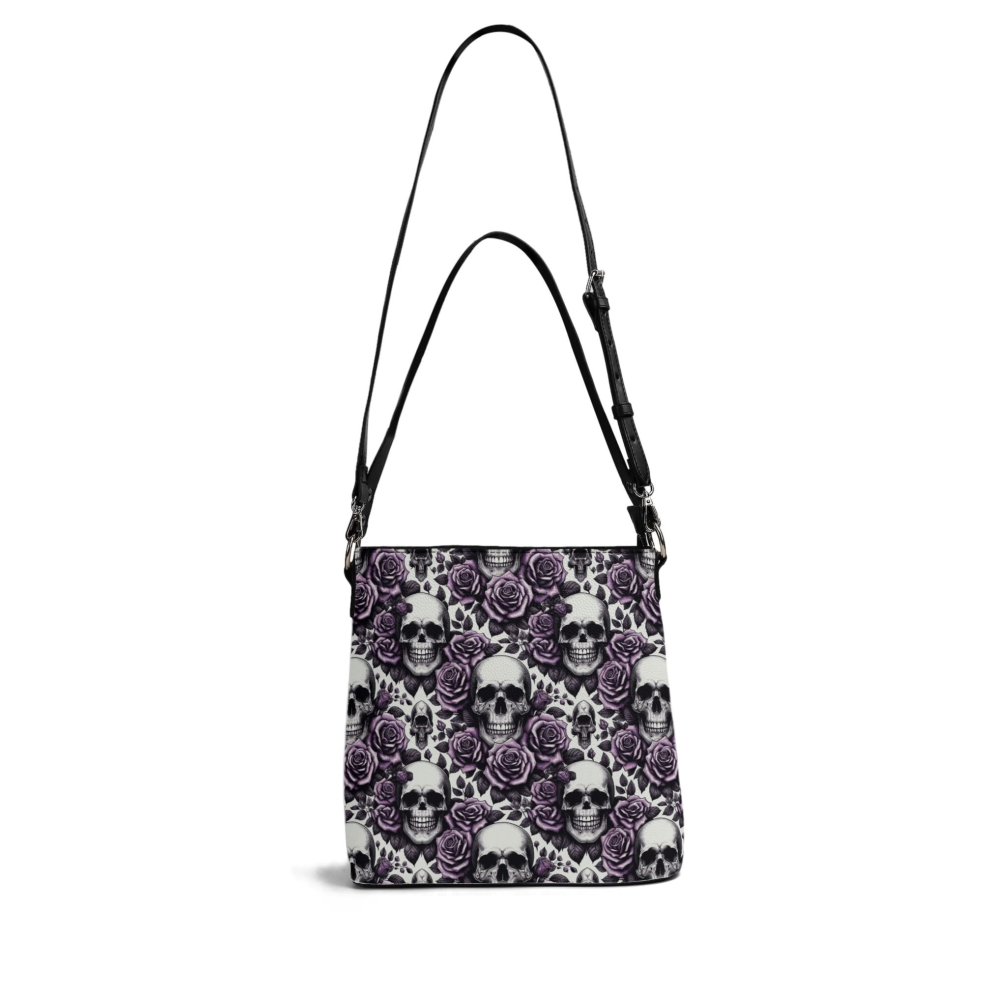 Womens PU Bucket Bag Shoulder Bag Skulls and Roses violet by popcustoms