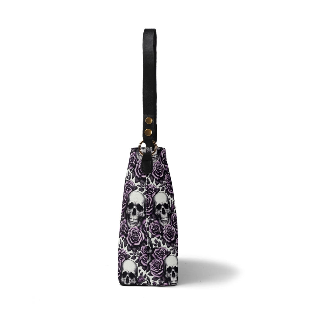 Womens PU Bucket Bag Shoulder Bag Skulls and Roses violet by popcustoms