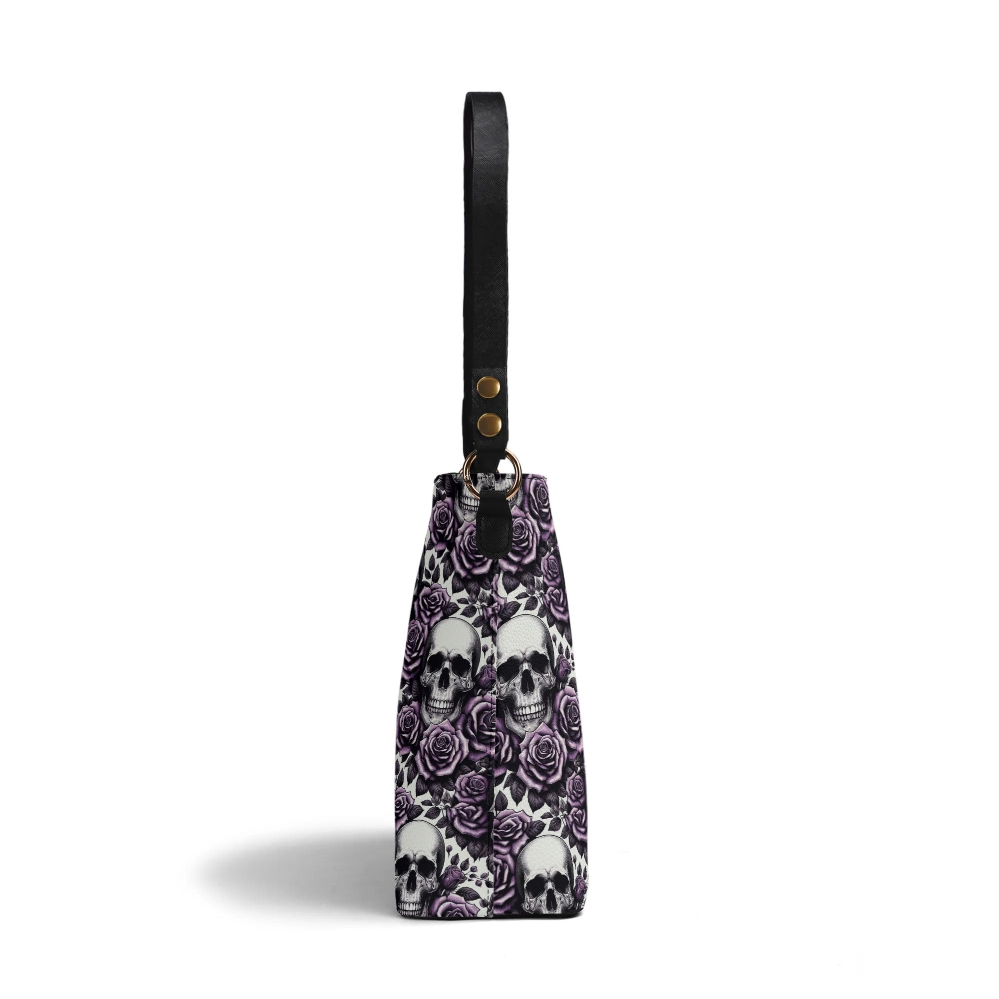 Womens PU Bucket Bag Shoulder Bag Skulls and Roses violet by popcustoms