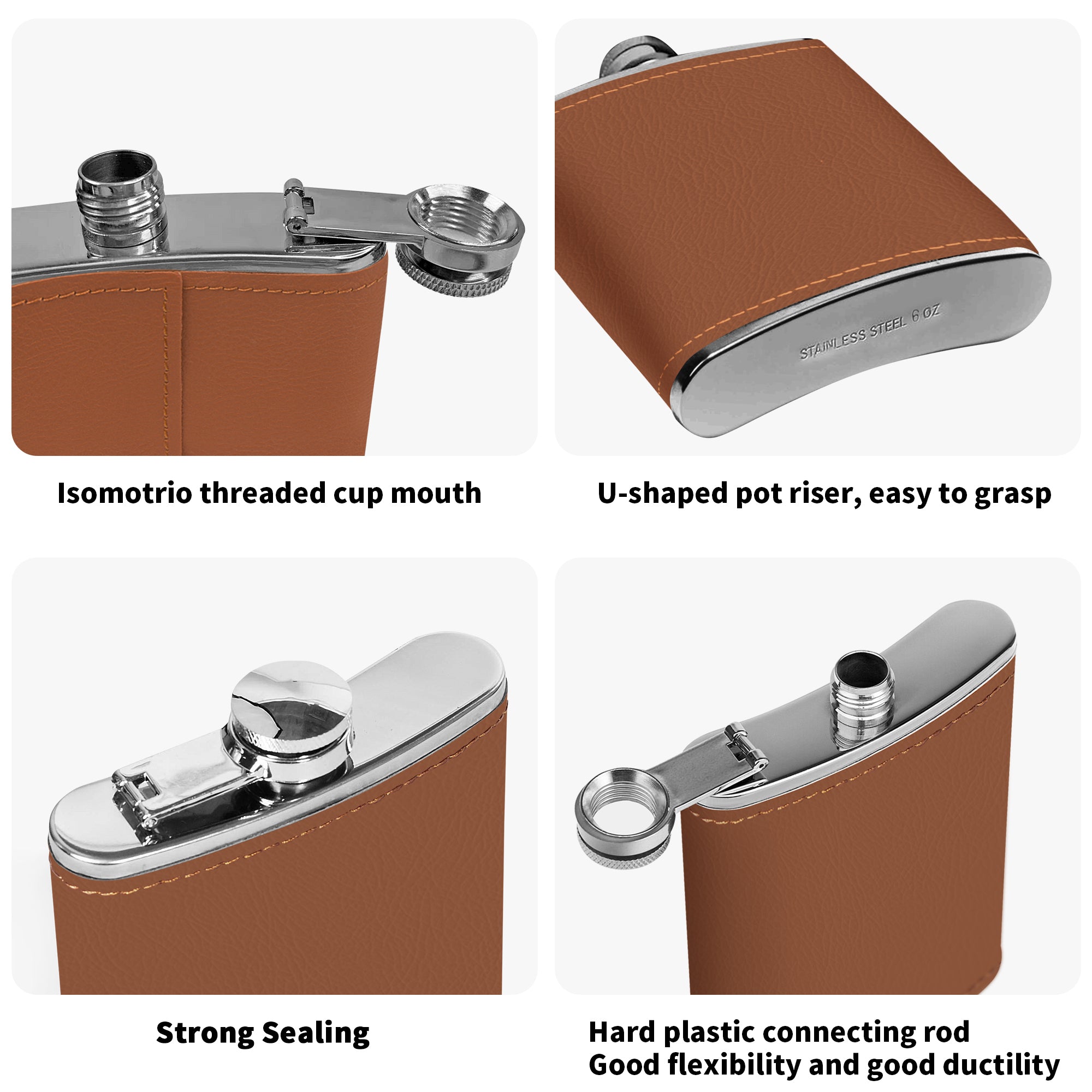 Custom Brown Leather Wrapped 6oz Stainless Steel Flask – Personalized Groomsman Gift by popcustoms