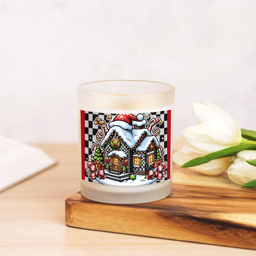 Candle Frosted Glass (Hand Poured 11 oz) Christmas House by ChristmasLoving.Shop