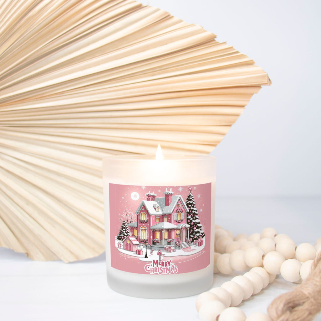 Merry Christmas Candle Frosted Glass Holder, Holiday Candle Decor, Christmas Table Centerpiece, Festive Home Decoration by My Store