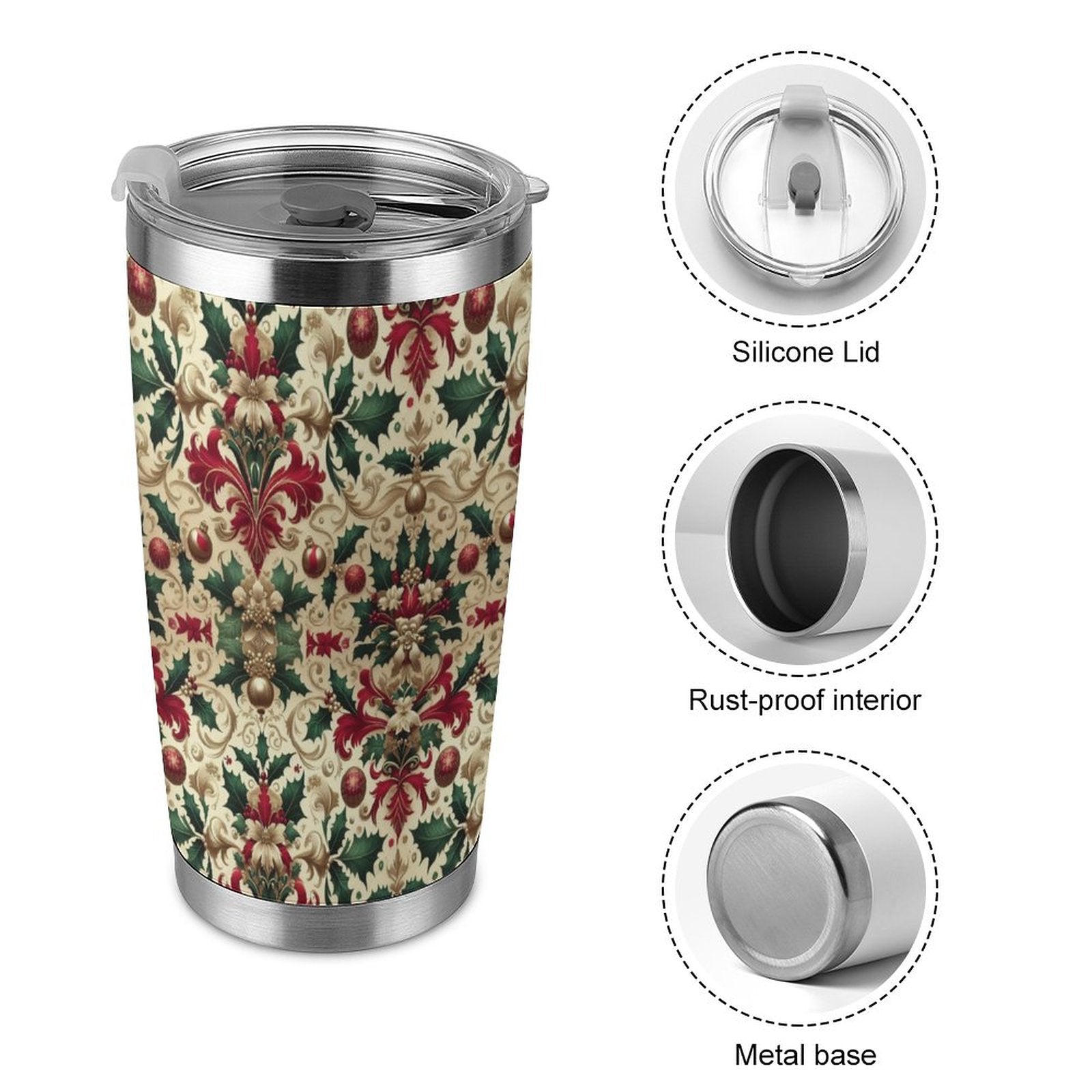 20oz Silver Rim Car Cup – All-Over Christmas Pattern Design by SALE-Personal Design