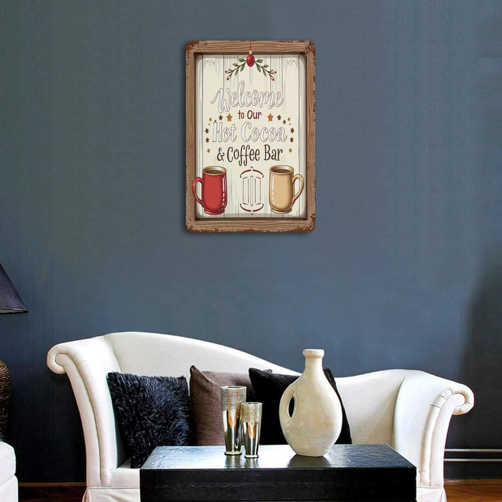 Rusted Vintage Metal Wall Art Tin Sign-11.8"x7.9"/ 30x20cm Welcome to our Hot Cocoa & Coffee Bar
