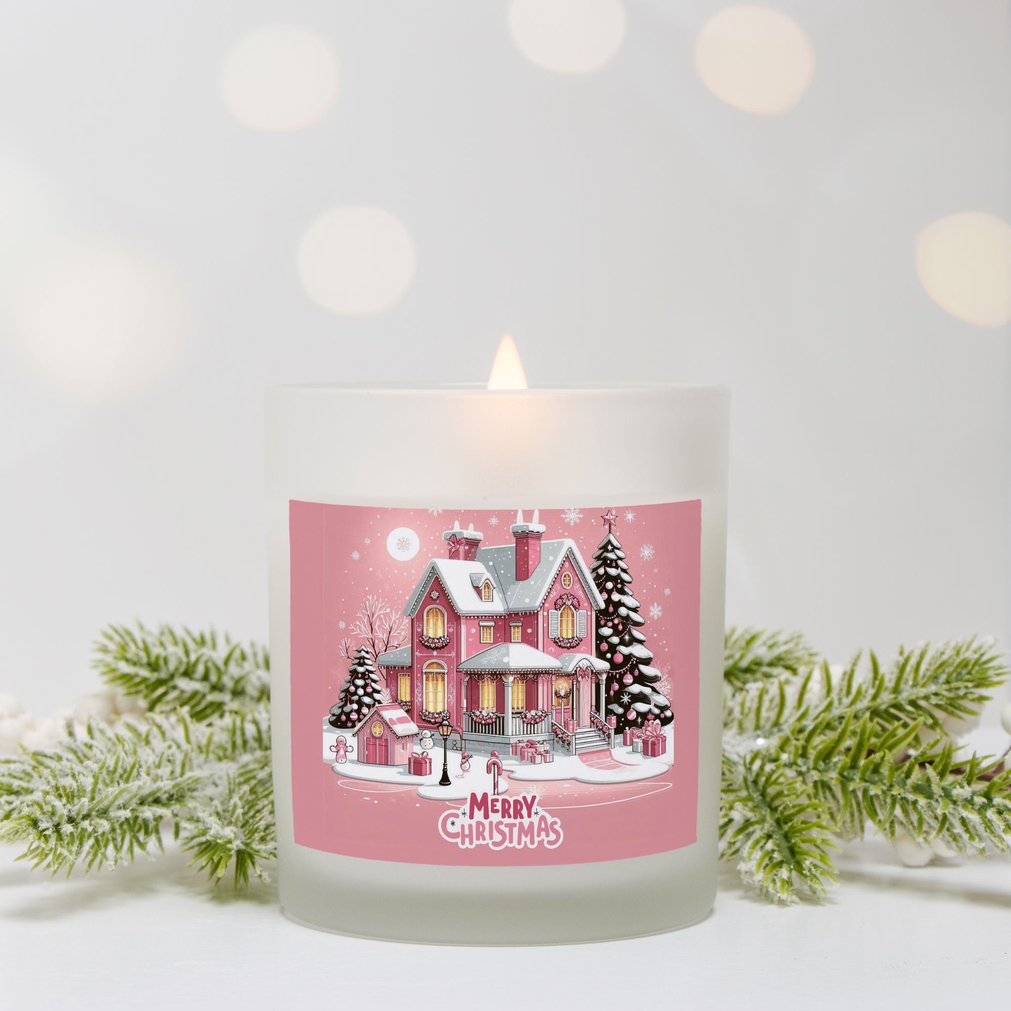 Merry Christmas Candle Frosted Glass Holder, Holiday Candle Decor, Christmas Table Centerpiece, Festive Home Decoration by ChristmasLoving.Shop