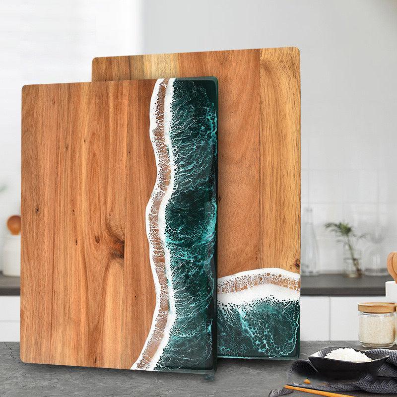 Acacia Wood and New Resin Cutting Board Wave Spliced Design Kitchen Fruit and Steak Board for Chopping Rectangle Wooden Boards by eprolo
