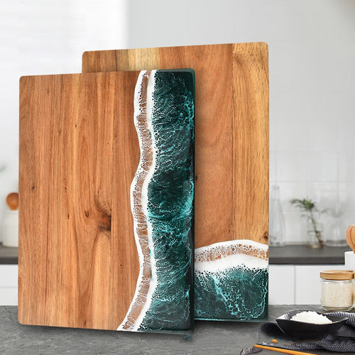 Acacia Wood and New Resin Cutting Board Wave Spliced Design Kitchen Fruit and Steak Board for Chopping Rectangle Wooden Boards by eprolo