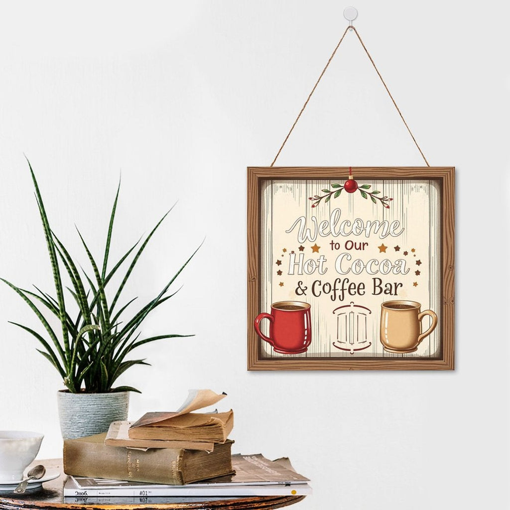 Welcome Coffe Bar Christmas Hot Cocoa Sign Square Wood Wall Decor Hanging Sign-12"x12"/30x30cm by SALE-Personal Design