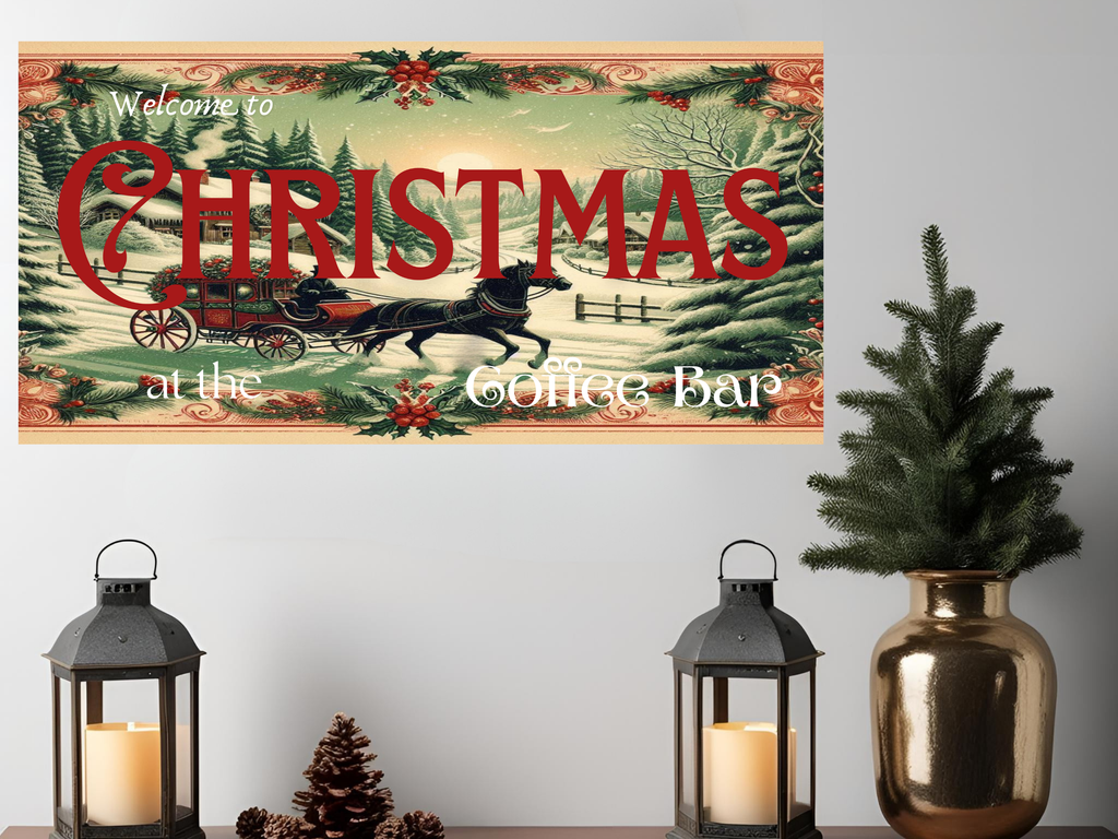Welcome Christmas Coffee Bar Wall Art Sign – Festive Home Décor Canvas Print by Printdoors