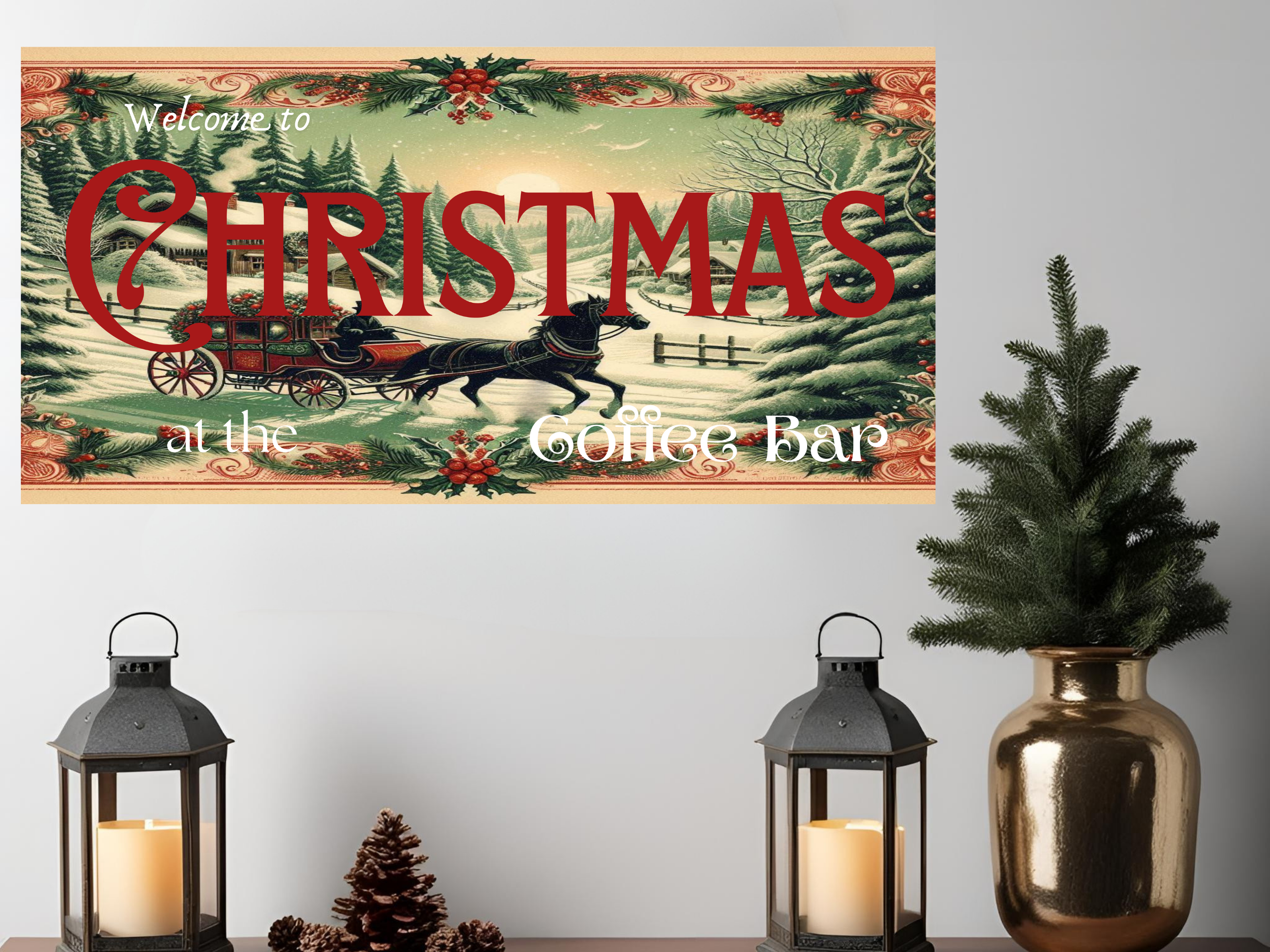 Welcome Christmas Coffee Bar Wall Art Sign – Festive Home Décor Canvas Print by Printdoors