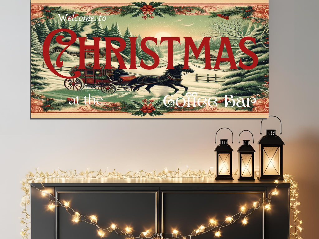 Welcome Christmas Coffee Bar Wall Art Sign – Festive Home Décor Canvas Print by Printdoors