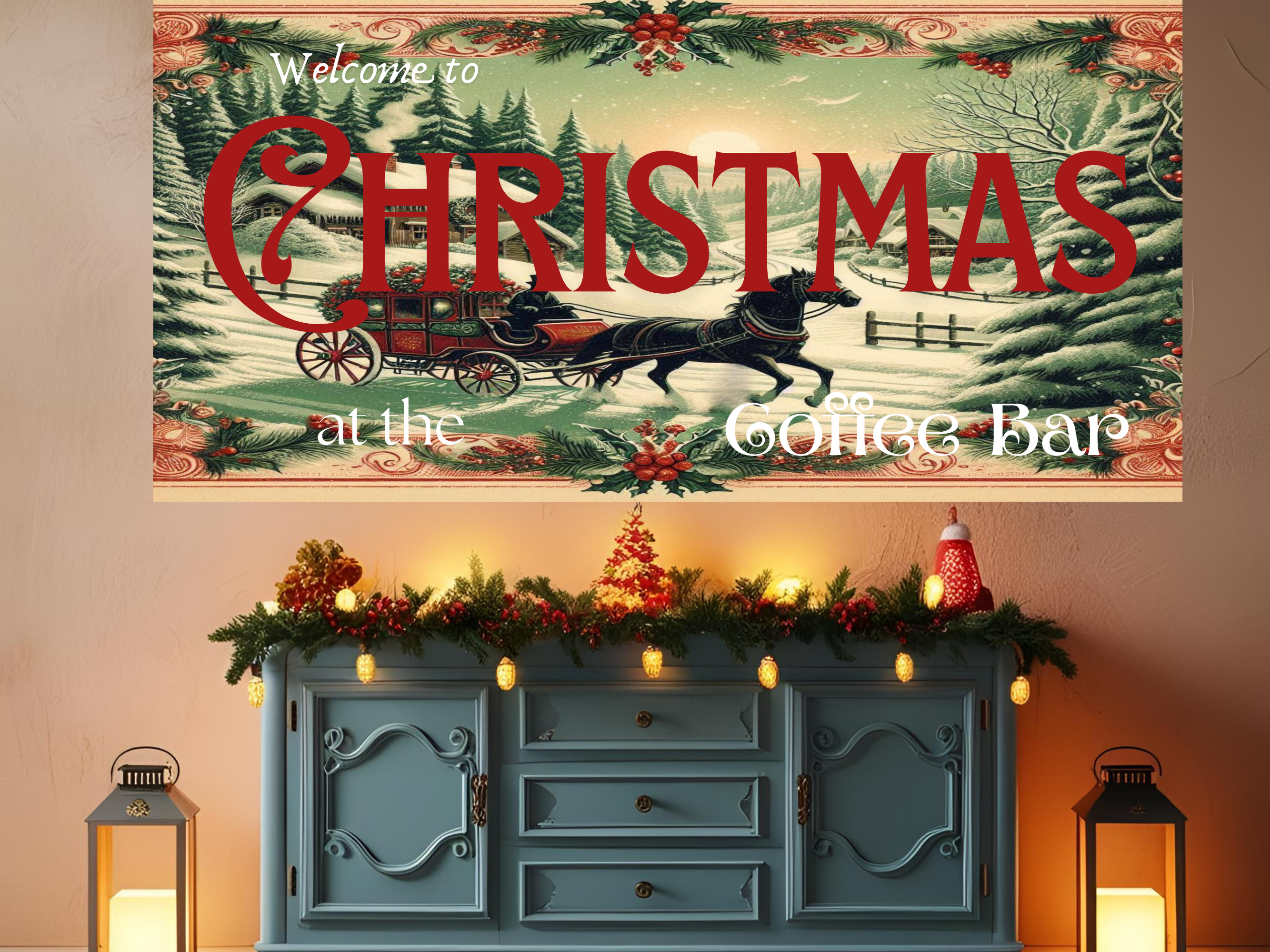 Welcome Christmas Coffee Bar Wall Art Sign – Festive Home Décor Canvas Print by Printdoors