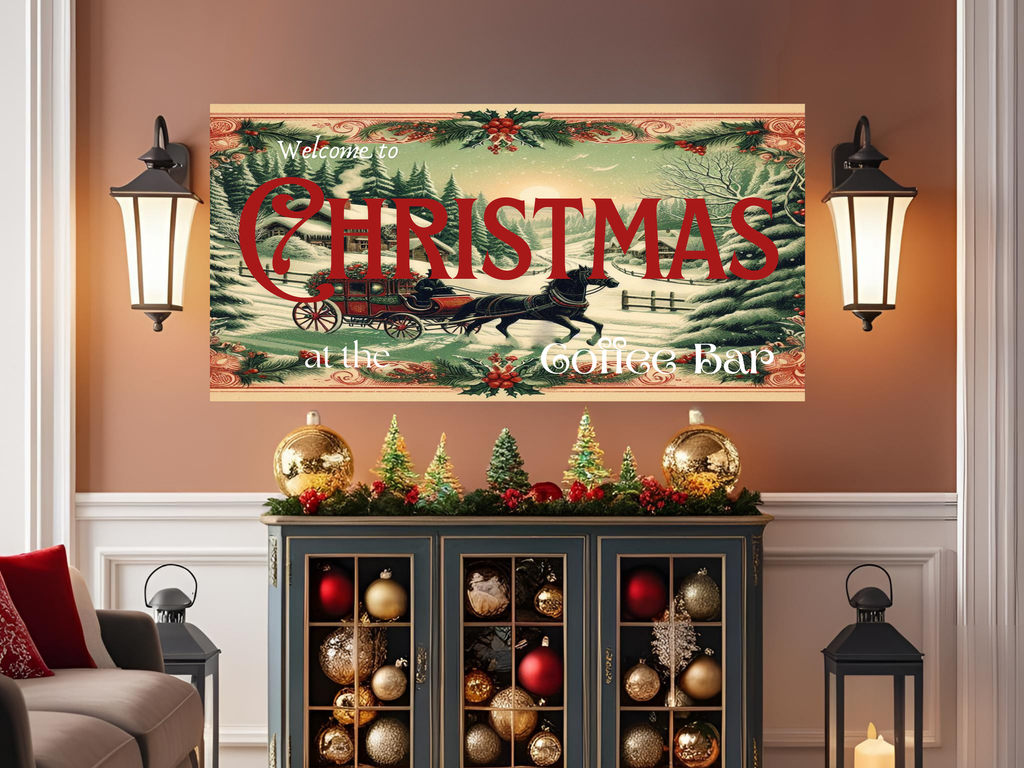 Welcome Christmas Coffee Bar Wall Art Sign – Festive Home Décor Canvas Print by Printdoors