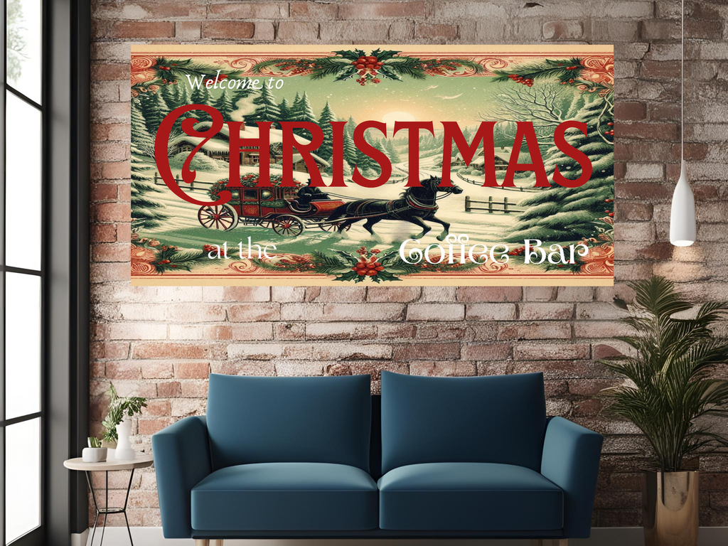 Welcome Christmas Coffee Bar Wall Art Sign – Festive Home Décor Canvas Print by Printdoors