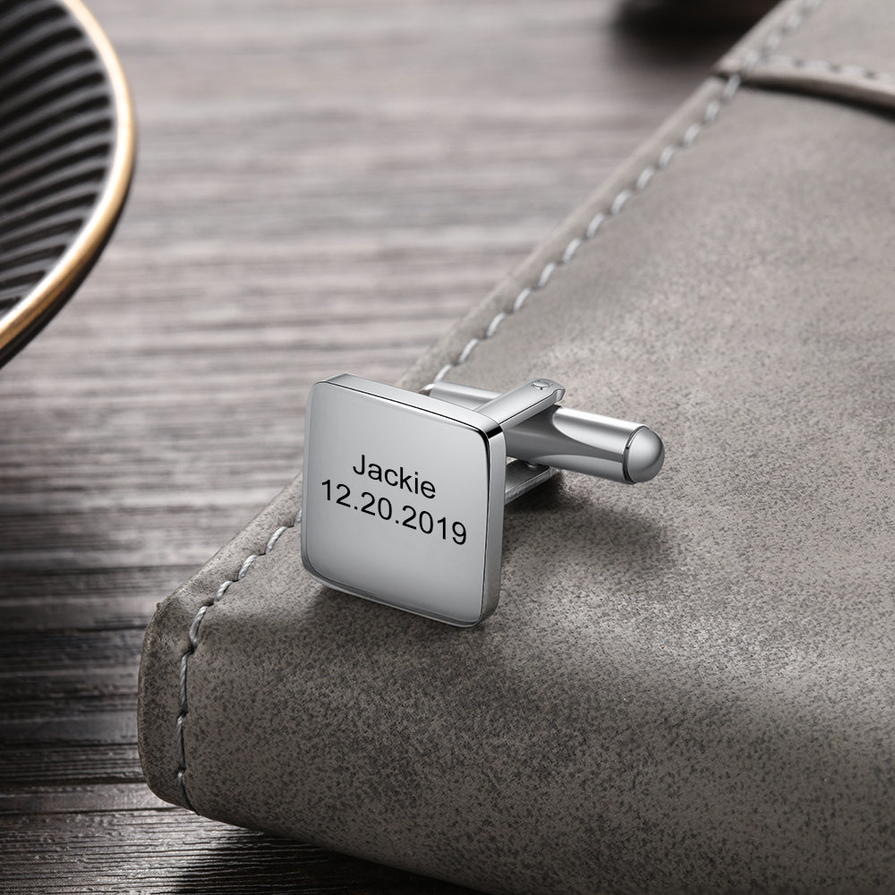 Personalized Stainless Steel Cufflinks for Men – Custom Engraved Wedding & Anniversary Gift