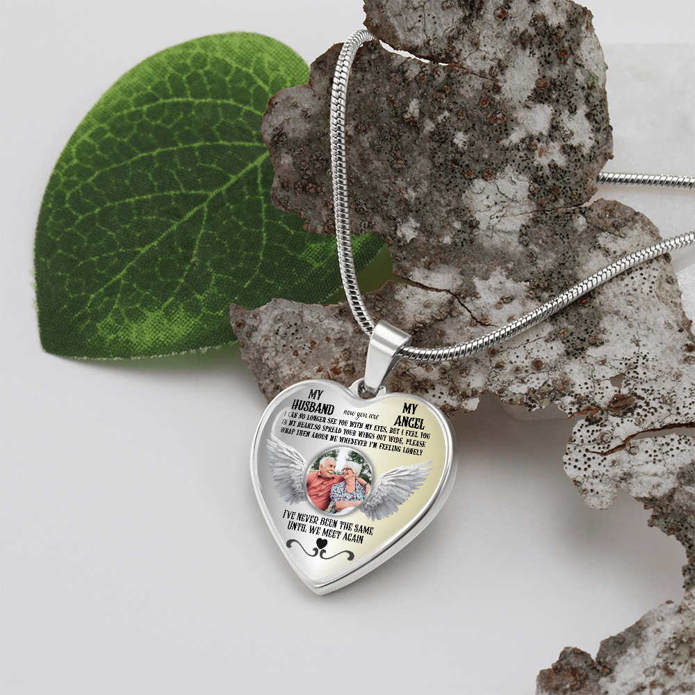 Luxury Graphic Heart Necklace My Husband My Angel personalized with photo and engraving on back
