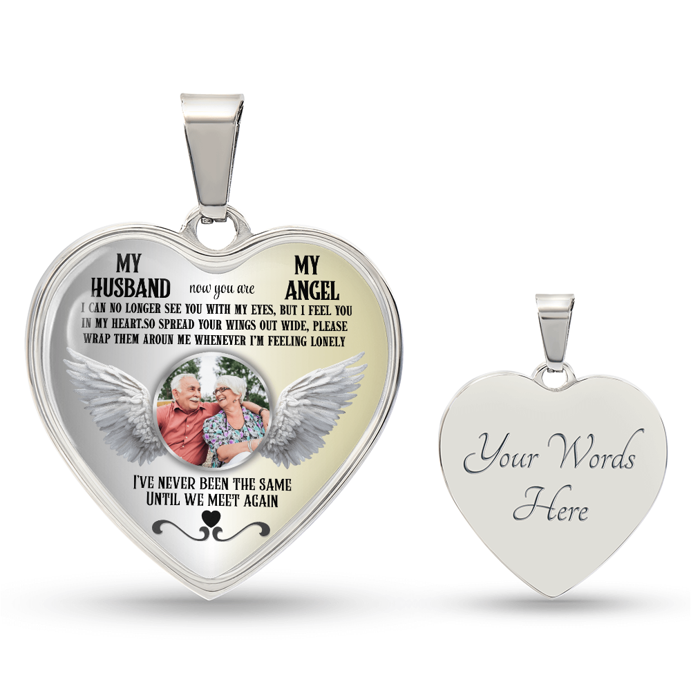 Luxury Graphic Heart Necklace My Husband My Angel personalized with photo and engraving on back