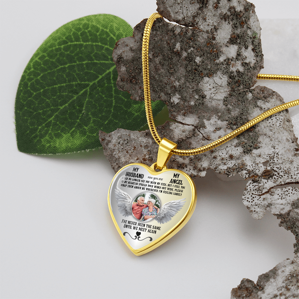 Luxury Graphic Heart Necklace My Husband My Angel personalized with photo and engraving on back