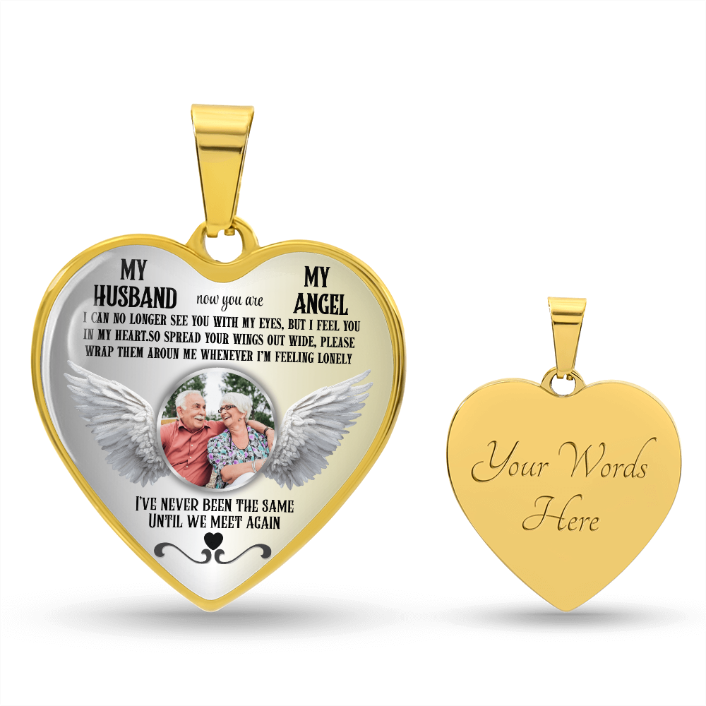 Luxury Graphic Heart Necklace My Husband My Angel personalized with photo and engraving on back