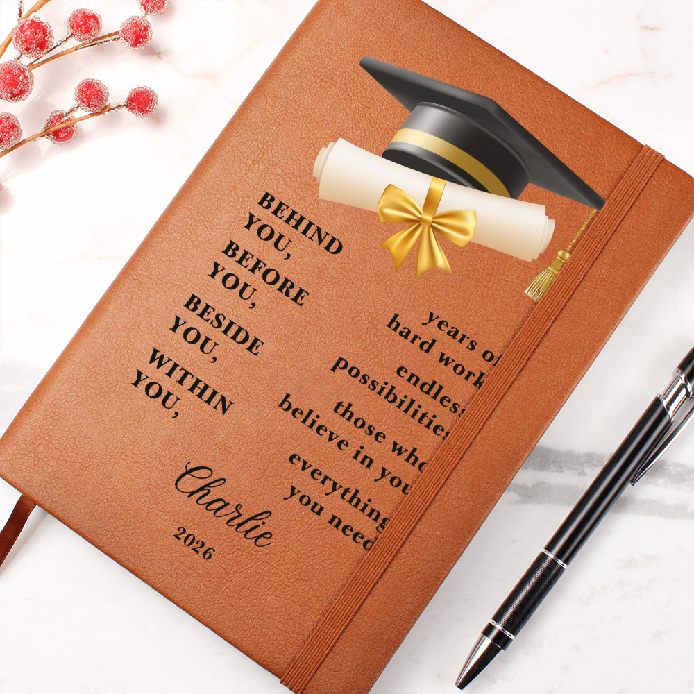 Personalized Graduation Journal Gift  Class of 2026 Leather Notebook | Inspirational Graduate Keepsake