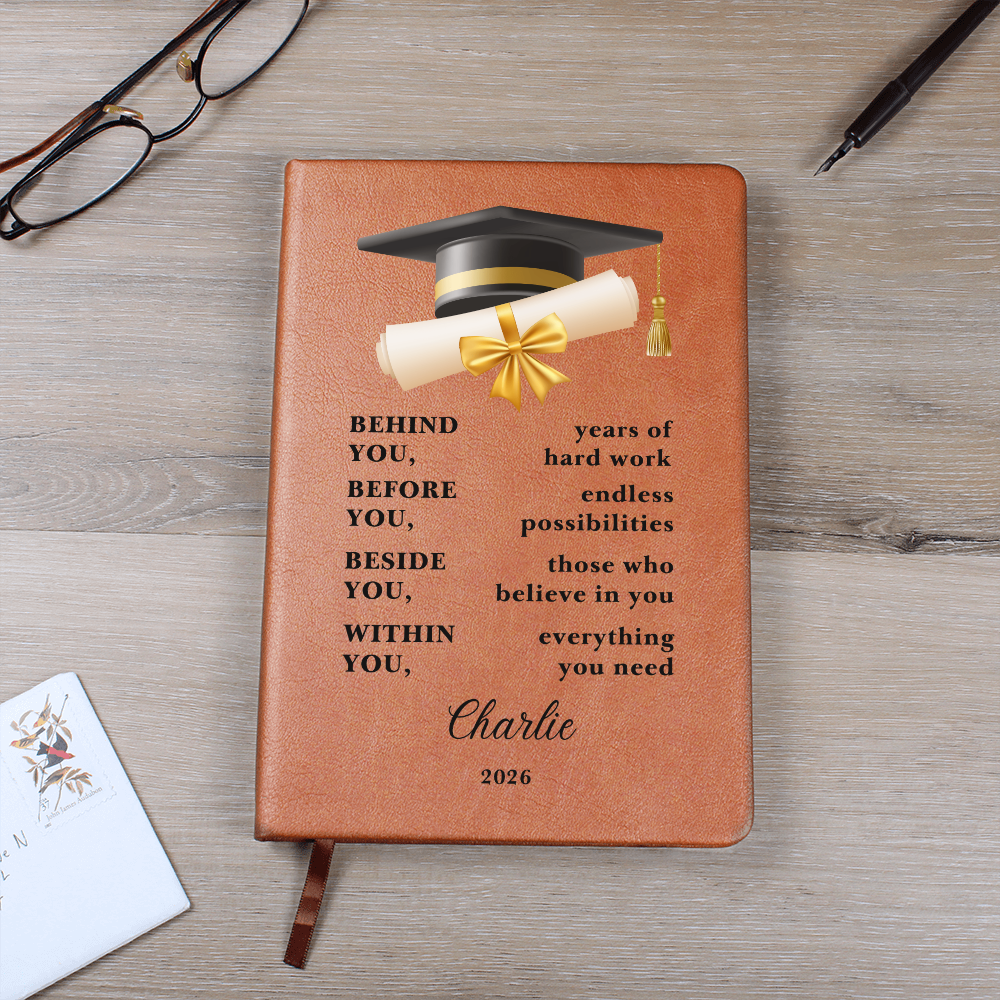 Personalized Graduation Journal Gift  Class of 2026 Leather Notebook | Inspirational Graduate Keepsake