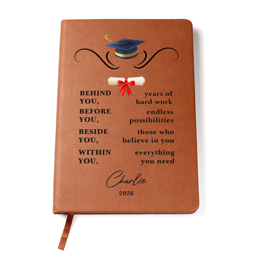 Personalized Vegan Leather Graduation Journal | College Graduate Gift | Custom Keepsake Notebook