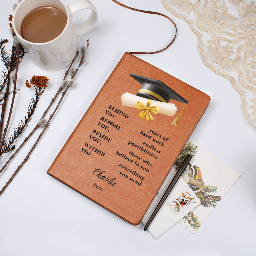 Personalized Graduation Journal Gift  Class of 2026 Leather Notebook | Inspirational Graduate Keepsake