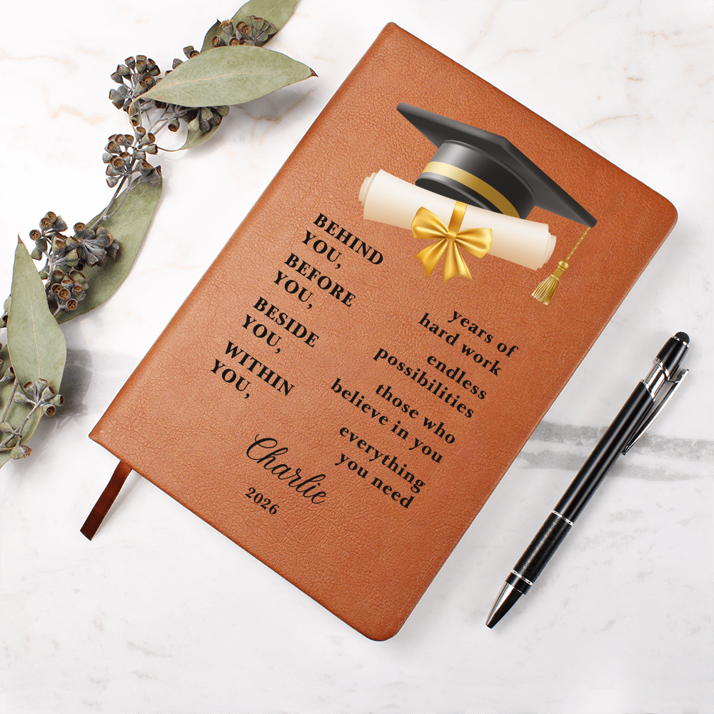 Personalized Graduation Journal Gift  Class of 2026 Leather Notebook | Inspirational Graduate Keepsake