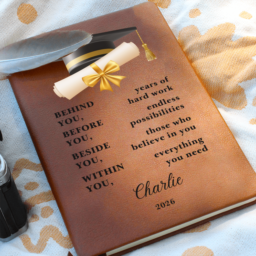 Personalized Graduation Journal Gift  Class of 2026 Leather Notebook | Inspirational Graduate Keepsake