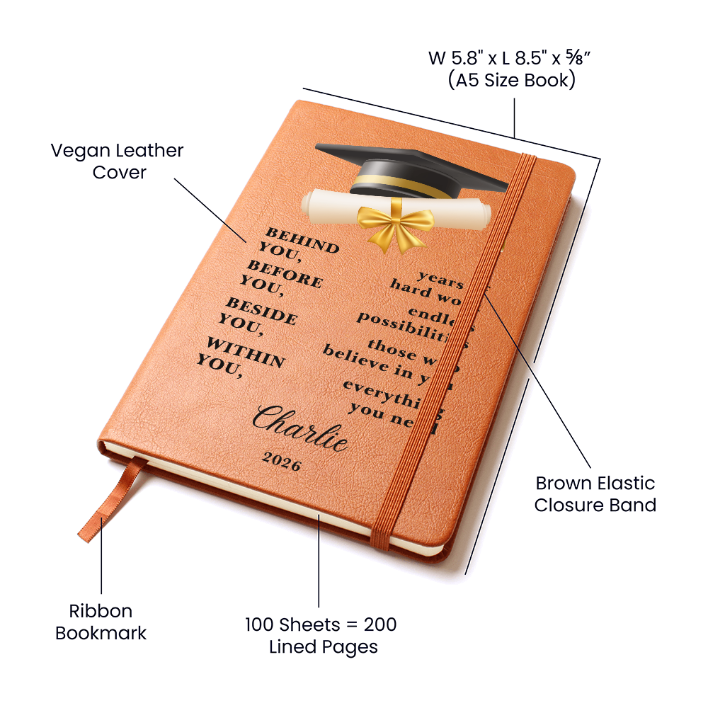 Personalized Graduation Journal Gift  Class of 2026 Leather Notebook | Inspirational Graduate Keepsake