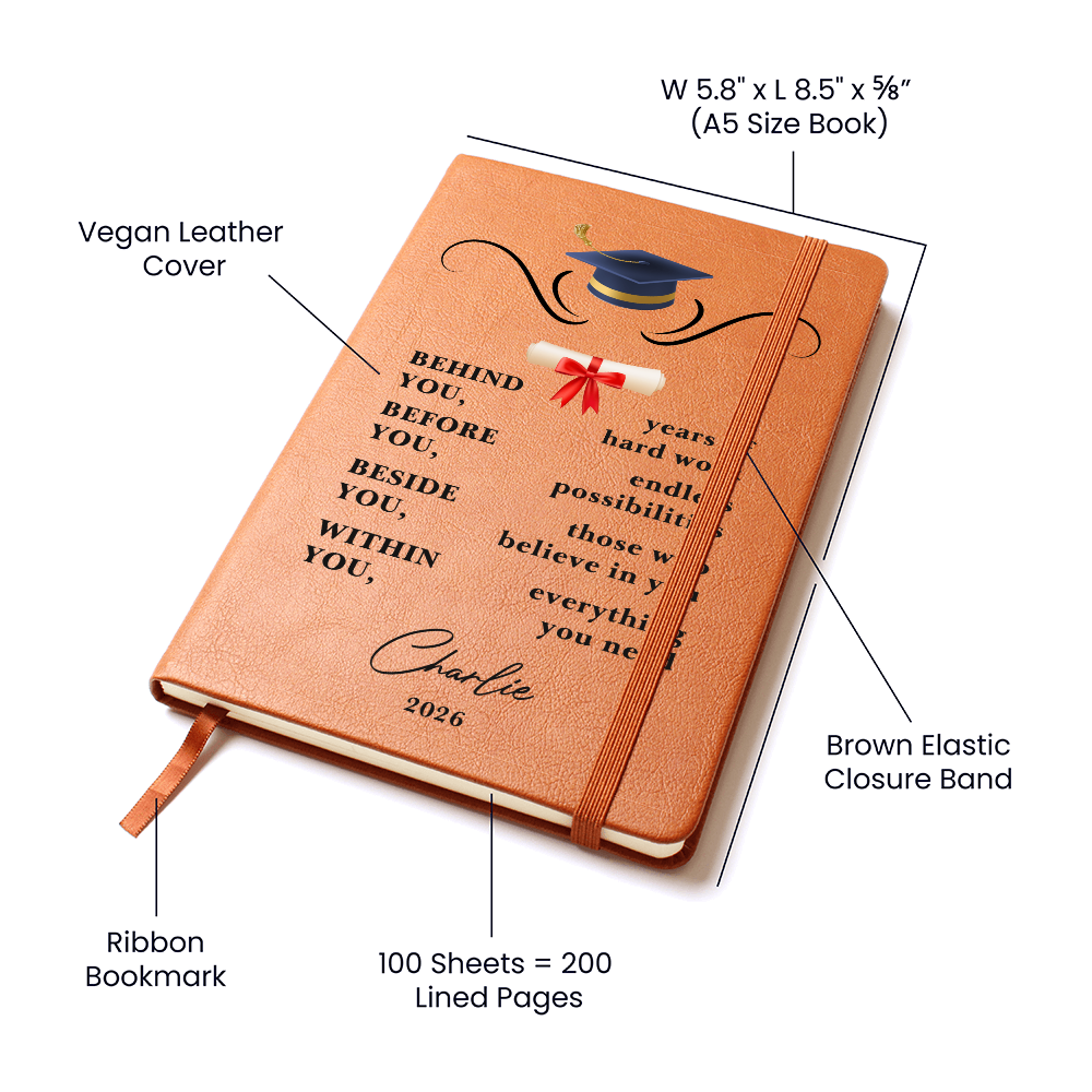 Personalized Vegan Leather Graduation Journal | College Graduate Gift | Custom Keepsake Notebook