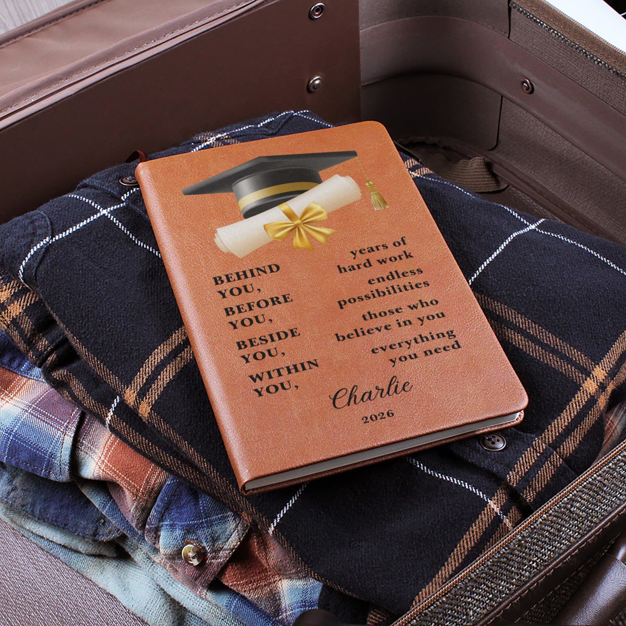 Personalized Graduation Journal Gift  Class of 2026 Leather Notebook | Inspirational Graduate Keepsake