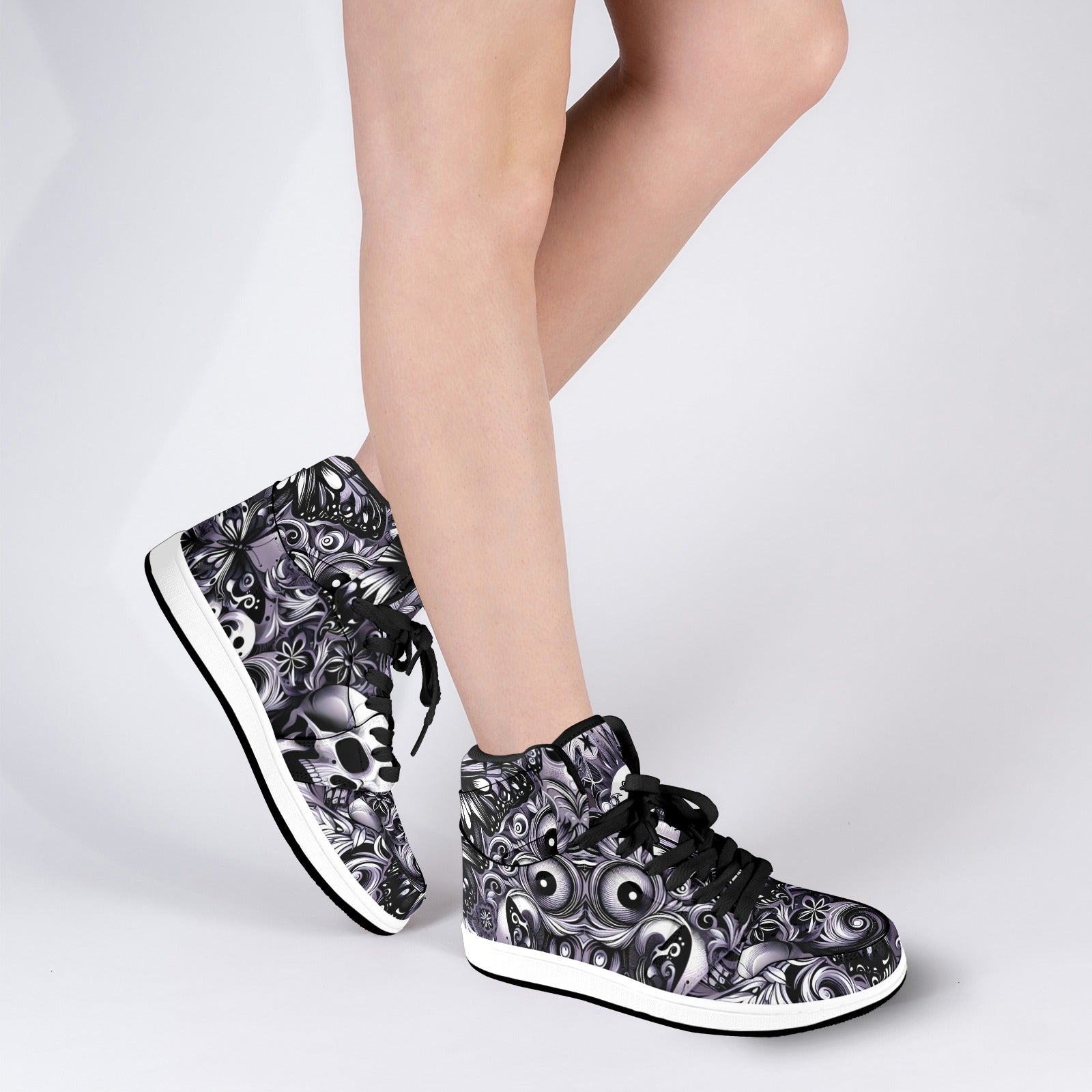 Skulla and Roses Women's High Top Sneakers (Model 20042) by Artsadd