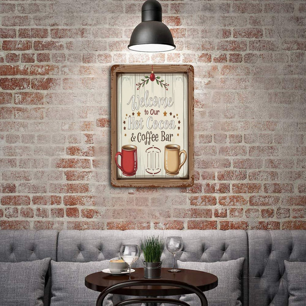 Rusted Vintage Metal Wall Art Tin Sign-11.8"x7.9"/ 30x20cm Welcome to our Hot Cocoa & Coffee Bar