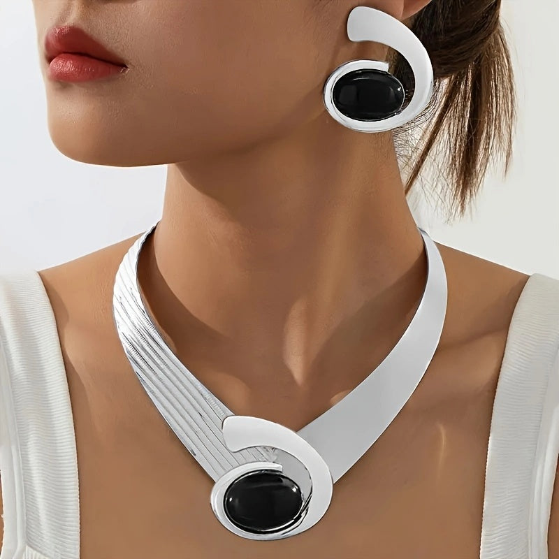 Lxalry Black & White Electroplated Armor Necklace Handmade Iron Jewelry With Crystal Accents Hypoallergenic 316L Gift For Modern Minimalist Style Evening Edge by teelaunch