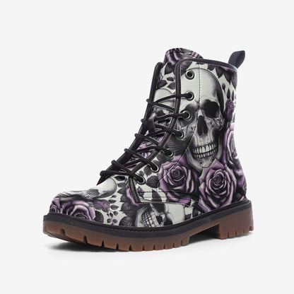 Casual Leather Lightweight boots with Skulls and Roses Violet