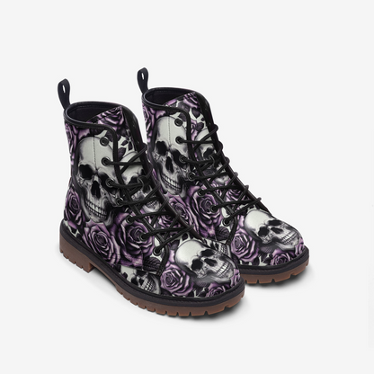 Casual Leather Lightweight boots with Skulls and Roses Violet