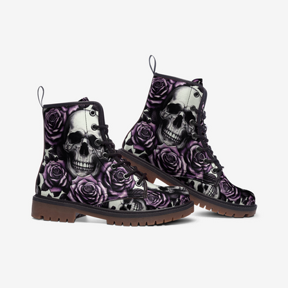 Casual Leather Lightweight boots with Skulls and Roses Violet
