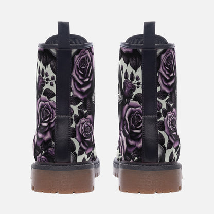 Casual Leather Lightweight boots with Skulls and Roses Violet