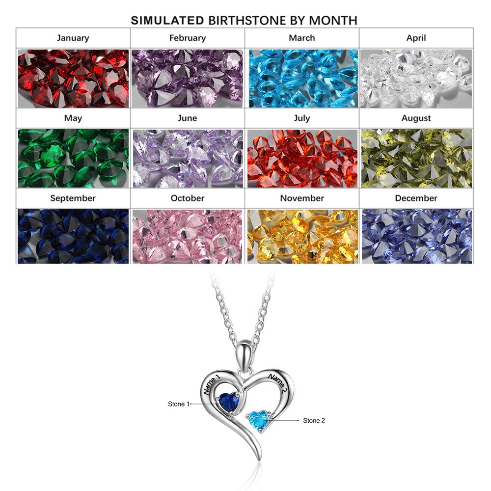 925 Silver Jewelry Two Birthstones Heart Name Necklace by cmoffer