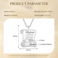 Rhodium-plated silver pendant necklace shaped like a diploma scroll, personalized with the year 2023 and custom name,.