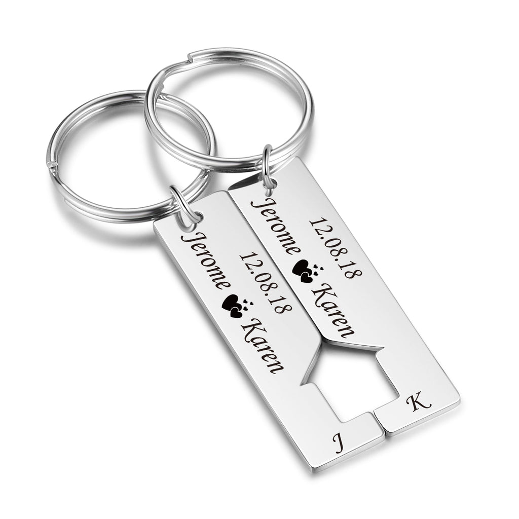 Custom Name Letter Stainless Steel Couple Keychain by cmoffer